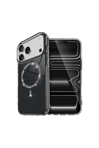 Apple Apple iPhone 17 Pro Max İçin Uyumlu Magsafe Özellikli Işıltılı Tasarımlı Ekstra Darbe Korumalı Kapak