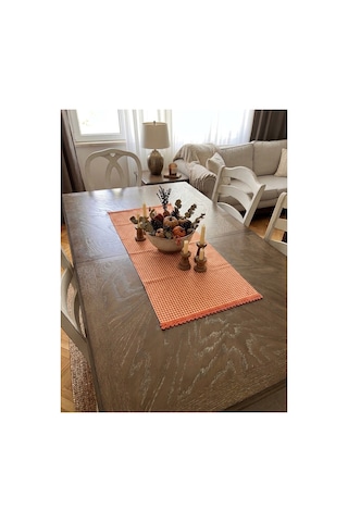 Turuncu Pötikare Dantelli Masa Örtüsü Runner 85x47 Cm - Retro Mutfak Ve Salon Dekoru