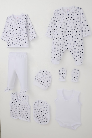 Breeze Erkek Bebek Hastane Çıkışı 8 Li Yıldız Desenli 0-3 Ay, Beyaz Beyaz