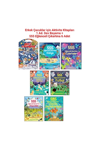 1 Ad. Dev Boyama + Erkek Çocuklar İçin 555 Eğlenceli Çıkartma Seti 6 Ad.- Dünya, Ejderhalar, Futbol, Kediler Ve Köpekler, Hayvanlar, Denizin Derinliklerinde