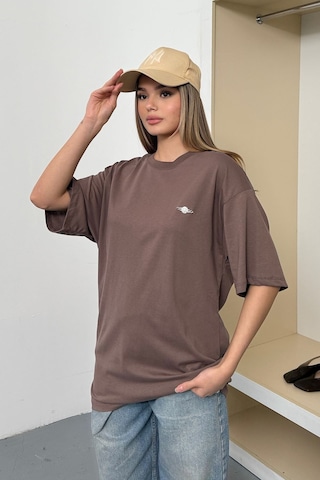 Giysa Kadın Filkete Aksesuarlı Pamuklu T-shirt Açık Kahverengi - 26y 26508