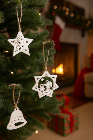 Yılbaşı Ağacı Süs Seti 11 Parça Beyaz Dekoratif Süsler Noel Dekorasyonu Christmas Decorations