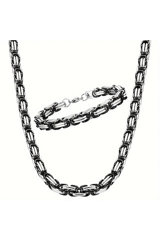 Çelik Takı Seti Bileklik Kolye Kral Zincir Model 0.5 Mm 21-55 Cm Bizans Bağlantı Gümüş Silver Siyah Çok Renkli