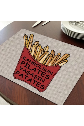 Yaşasın Patates Tasarımlı Amerikan Servis, Tabak Altlığı & Şık Masa Dekoru, Ev Hediyesi, 2 Adet Krem