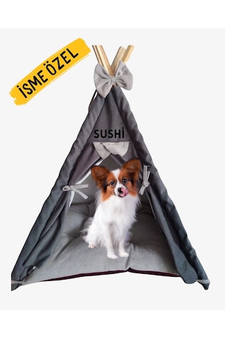 Mavi Vitrin İsme Özel Yıkanabilir Soft Kedi Köpek Çadırı 60 x 60 CM