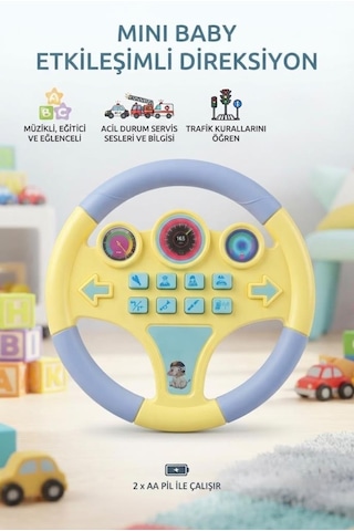 Eğitici ve Müzikli Pilli Trafik Eğitim Direksiyonu - Sesli ve Işıklı 8 Tuşlu Oyuncak Çok Renkli