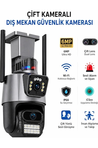 8 Mp 4k Full Hd Çift Lensi Alarmlı Su Geçirmez Dış Mekan Güvenlik Kamerası