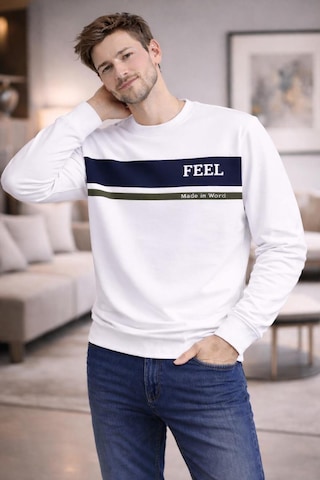 The Feel Marcel Erkek Regular Fit Bisiklet Yaka İnce Sweatshirt Beyaz