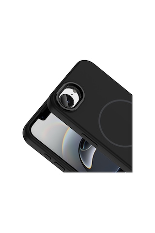 Maks Technology Apple iPhone Uyumlu 17e Kılıf M-safe Şarj Özellikli Metal Kamera Çerçeveli Mkst Edi Silikon Kapak - Siyah