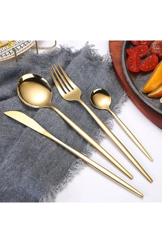 Teltree 4'lü Altın Renkli Çelik Bıçak-çatal-kaşık Seti: Dayanıklı, Yeniden Kullanılabilir, Partiler Ve Günlük Kullanım İçin Mükemmel Altın