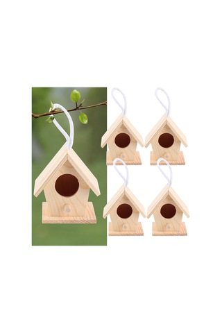 Ximistore9 4 Adet Ağaç Kuş Yuvası, Doğal Platan Ahşap, Bahçe Dekorasyonu, Asma Kordonlu, Güvenli Kuş Barınma