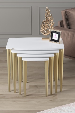 Canisa Concept Anka Serisi Mdf 1.sınıf 4lü Zigon Sehpa Takımı Beyaz / Gold Beyaz - Altın