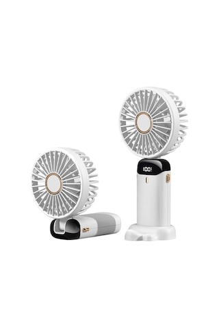 Taşınabilir El Vantilatörü, Mini Katlanabilir Masa Üstü Vantilatör, 5 Hızlı Usb Şarj Edilebilir Vantilatörler, Led Ekranlı Ev Ofis Seyahat İçin Pil İle Çalışan Mini El Vantilatörü Beyaz