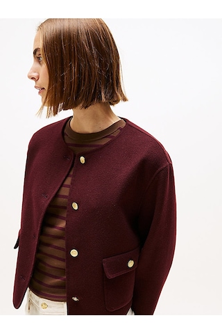 Tommy Hilfiger Df Wool Blend Reg Lady Jacket Kadın Kırmızı Mont - Ww0ww47446 Kırmızı
