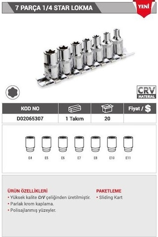 Dht 7 Parça 1/4 Star Torx Lokma Set D02065307