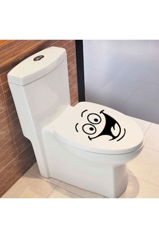 Sevimli Gülen Yüz Klozet Kapağı Banyo Wc Sticker 28x14 Cm