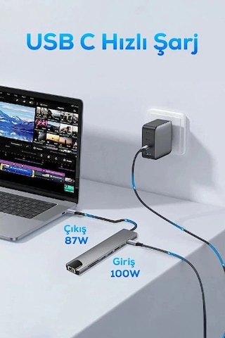 Buğz Type C Girişli 8 Port Dönüştürücü Ve Çoklayıcı