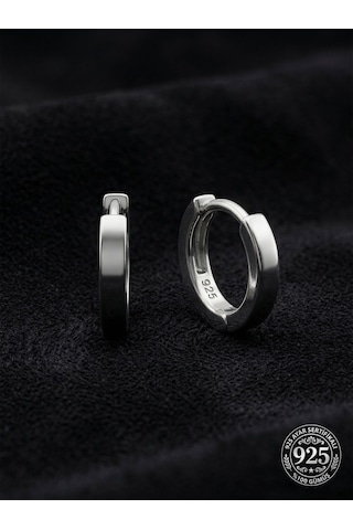 925 Ayar Gümüş Rodyum Kaplama Yuvarlak Unisex Halka Küpe - Çift 2x12mm