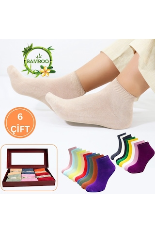 Kral Socks 6 Çift Kaliteli Bambu Kısa Model Patik Çorap Kutulu Asorti