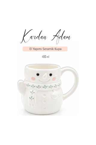 Kardan Adam Figürlü Seramik Kupa, Çay Ve Kahve İçin Bardak 490 Ml Beyaz