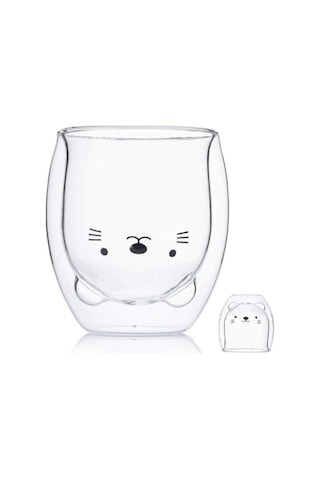 Çift Cidarlı Tasarım Cam Bardak Cidarlı Kedi Bardak