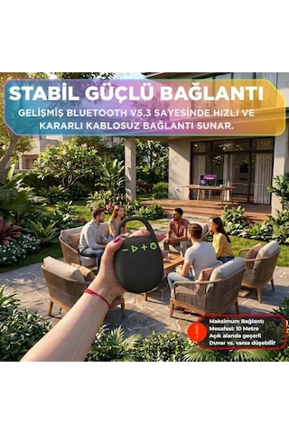 Taşınabilir Bluetooth Hoparlör V5.3 Önü Kumaş Kaplı Tft/aux/usb Destekli Rgb Işıklı Ipx6 Su Sıçramalarına Dayanıklı Type-c Şarjlı Kablosuz Speaker Siyah