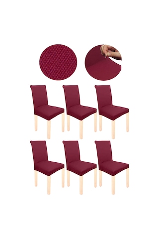 Spandex Mikro Petek Kumaş Likralı Lastikli Tüylenmez 6'lı Sandalye Kılıfı Esnek Sandalye Örtüsü - Bordo