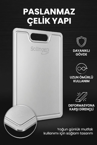 Paslanmaz Çelik Kesme Tahtası Gri Hijyenik Yüzeyli Gıda Temasına Uygun Kesim Panosu 20x30 Cm