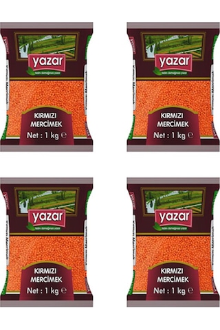 Yazar Yerli Kırmızı Mercimek 4 x 1 KG