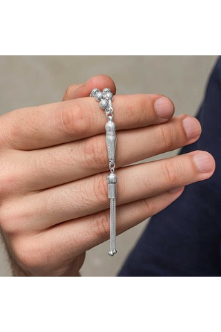 Gümüş Çizgili Yuvarlak Erkek Tesbih Sl12626 Gümüş