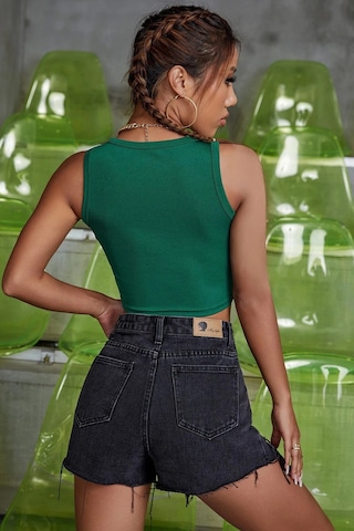 Modi Kadın Yeşil Kare Yaka Crop Top Bluz