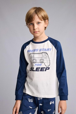 Defacto Baskılı Uzun Kollu Pijama Üstü Uzun Pijama Altı 2li Pijama Takımı Erkek Çocuk H6664a826aunv147 Lacivert-nv147