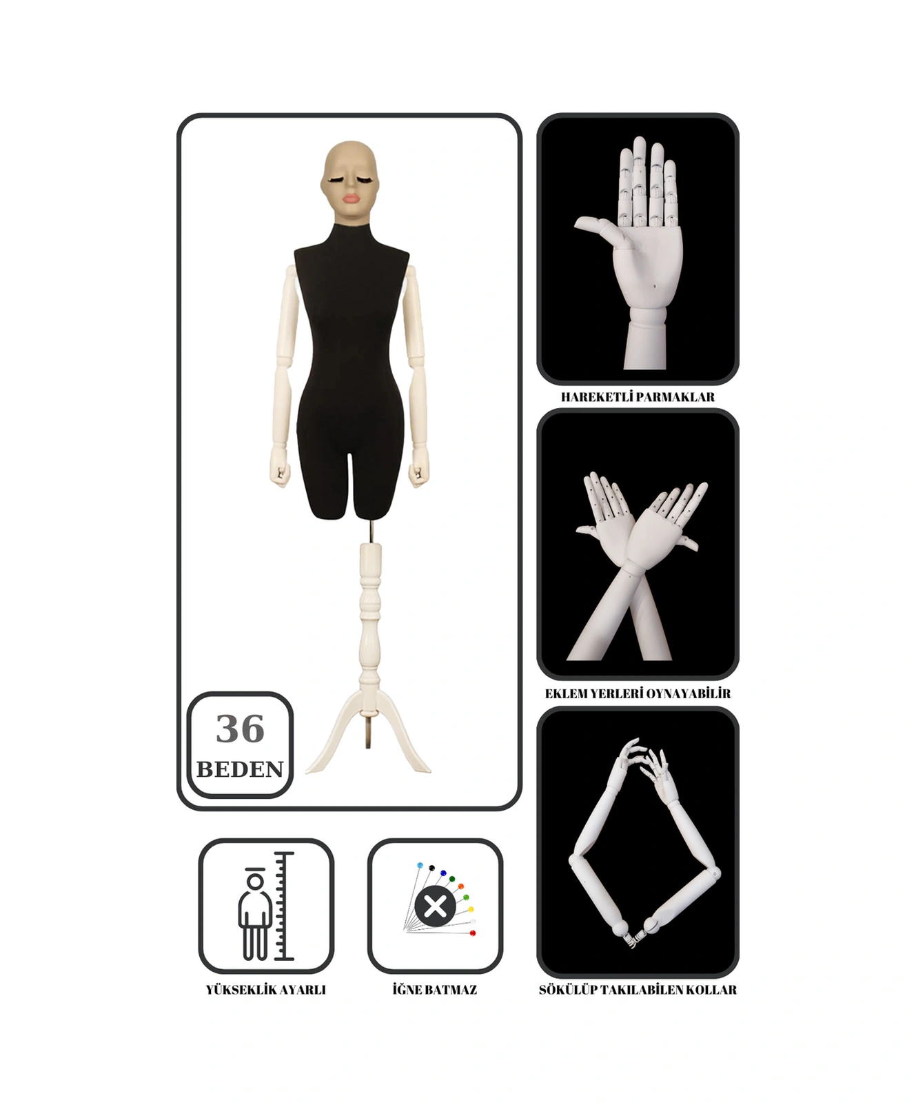 38 Beden Ahşap Kollu Pantolon Giyebilen Terzi Mankeni Vitrin Mankeni 0021