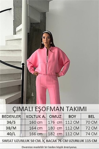 Neşeli Butik Kadın 3 İplik Şardonlu Oversize Eşofman Takımı Nbg105 Pembe