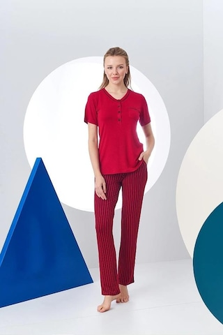 Pjs 24157 Kadın Çizgili Patlı Kısa Kol Pijama Takım 001