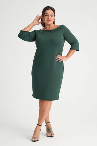 Kadın Yeşil Carmen Yaka Truvakar Kol Büyük Beden Esnek Krep Elbise-yeşil Yeşil