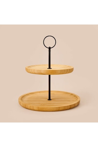Excellent Houseware 2 Katlı Bambu Servis Tabağı - Açık Kahverengi - 21 Cm