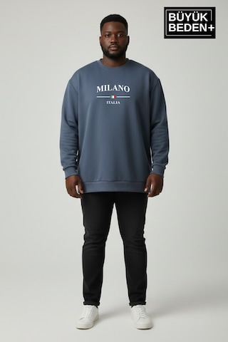 Süperlife Erkek Büyük Beden Milano İtalia Baskılı Bisiklet Yaka İnce Sweatshirt Spr26bsw956-9 Mavi