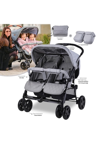 Lorelli Twin İkiz Bebek Arabası Cool Grey Gri
