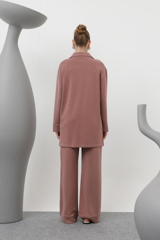 Loreen 20605 Kadın Yakası Çıtçıtlı Cep Detaylı Pantolonlu Takım Rose