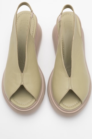 Sam Yeşil Cilt Hakiki Deri Kadın Dolgu Topuk Sandalet Yeşil