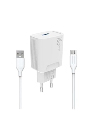 18w Şarj Adaptörü + 3.0a Hızlı Şarj Micro Usb Kablo Beyaz Kdr-40m Yerli Üretim 18w+micro Usb Kablo
