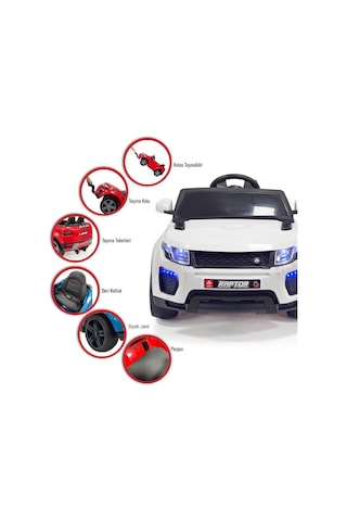 Raptor Gt 12 Volt Uzaktan Kumandalı Mp3 Bluetooth Destekli Otomatik Fren Sistemli Çocuk Akülü Araba Beyaz