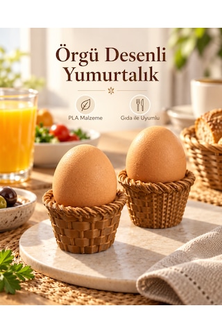 Dekoratif Örgü Model Yumurtalık Ve Kahvaltı Sunumluğu 2'li Set Açık Kahverengi