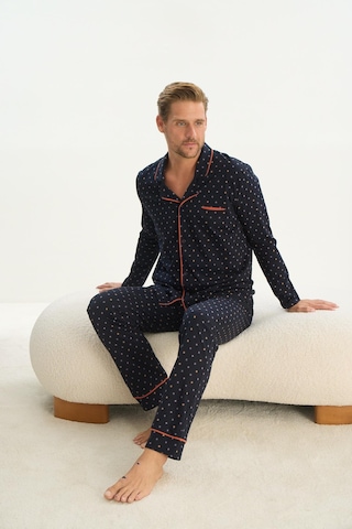 Erkek Uzun Kol Gömlek Yaka Önden Düğmeli Lacivert Pijama Takım C4t1n4o9 001