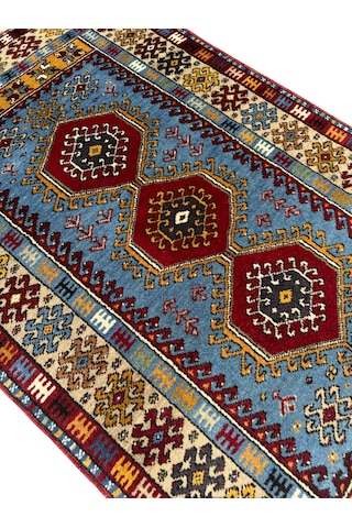 El Dokuma Sıfır Yahyalı Halısı 86x145 Kilim Modeli Mavi Kırmızı Kök Boya Halı