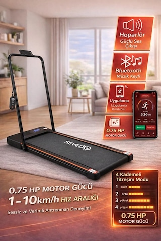 2 İn 1 Titreşim Modlu Koşu Ve Yürüme Bandı 1-10 Km/h Bluetooth Hoparlör Uygulama Destekli 0.75 Hp