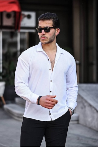 Tex Republic Erkek Beyaz Fitilli Ottoman Gömlek Beyaz