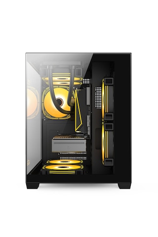 Atheron Eagle Panoramik Micro Atx Gaming Kasa 5x120mm Argb Fan 9 Port Pwm Argb Kontrolcü Temperli Cam Siyah