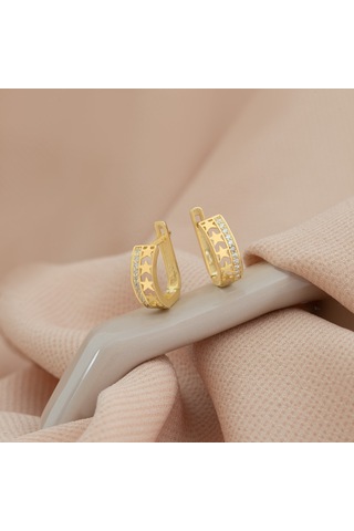 Dkmn Gümüş  Yıldız Desenli Taşlı Gümüş Küpe